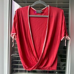 Ramblers Way Faux Wrap Cold Shoulder Tie Sleeve Top